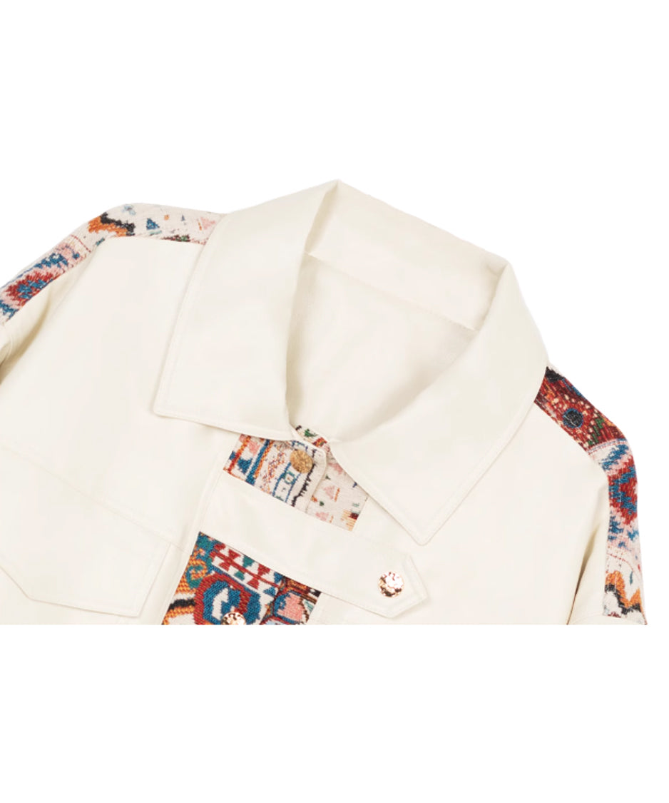 Jacquard Splicing Faux Leather Jacket