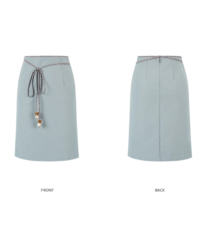 Braided Belt Straight Skirt