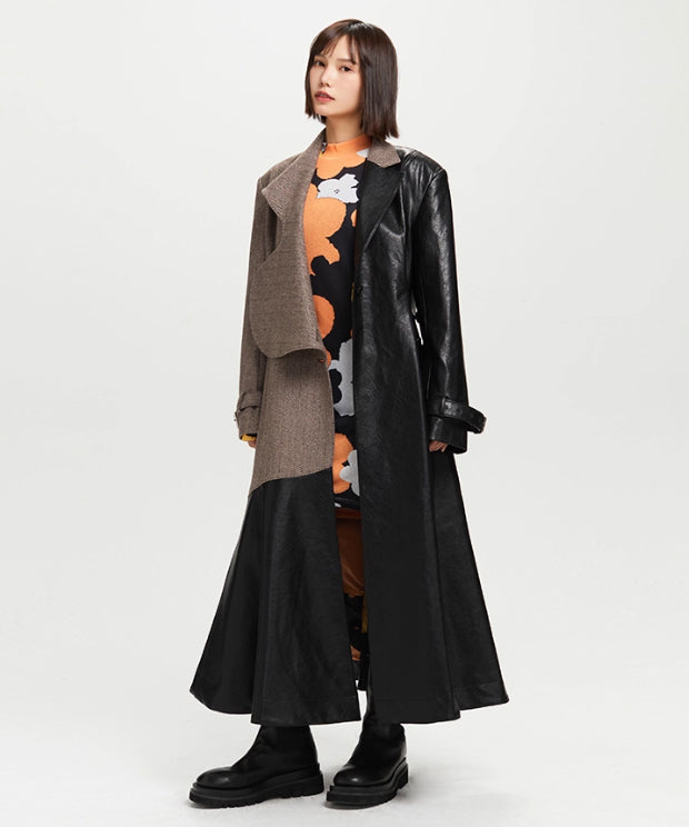 Hybrid Tweed Contrast Long Coat