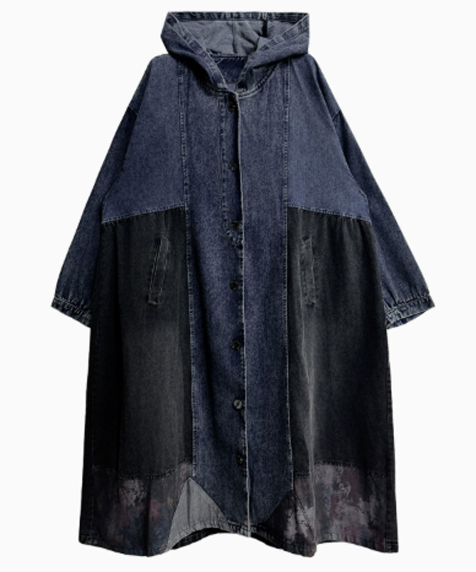 Patchwork Hooded Denim Coat
