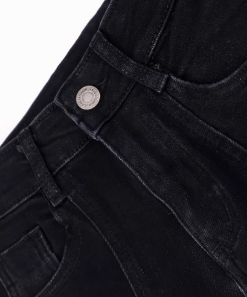 Wrap Layer Lace-Up Flare Denim Pants