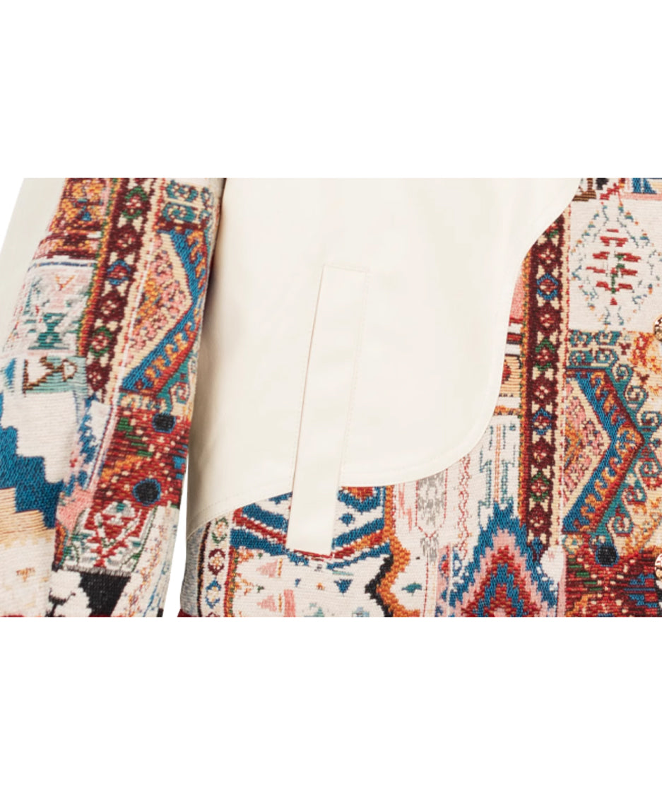 Jacquard Splicing Faux Leather Jacket
