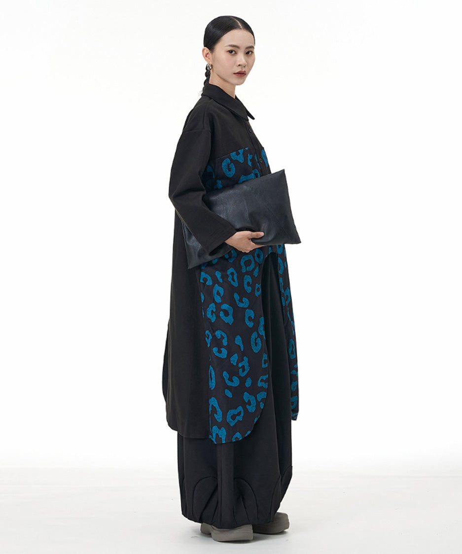 Leopard Panel Long Blouse