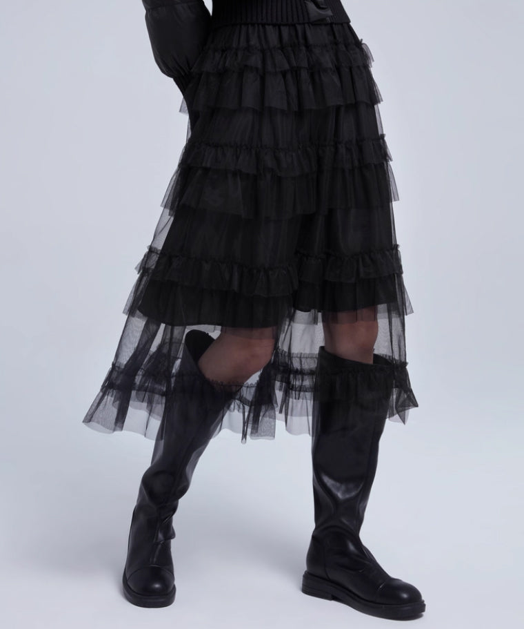Tiered Mesh Midi Skirt