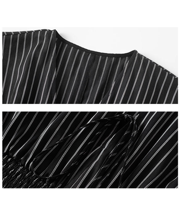 Pinstripe Puff Sleeve Dress