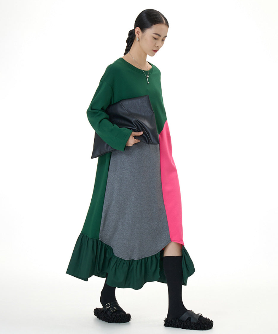 Panel Mix Hem Ruffle Dress