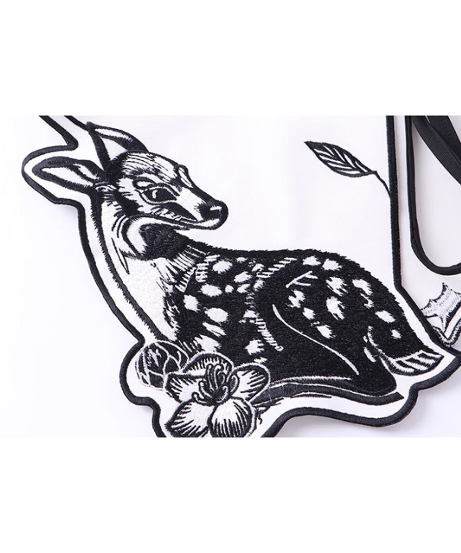 Deer Embroidery Collar Blouse