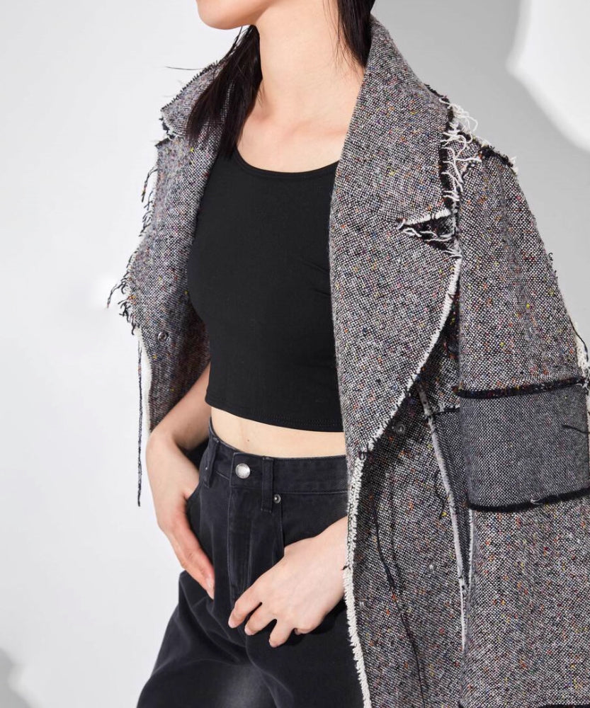 Raw Edge Paneled Long Coat