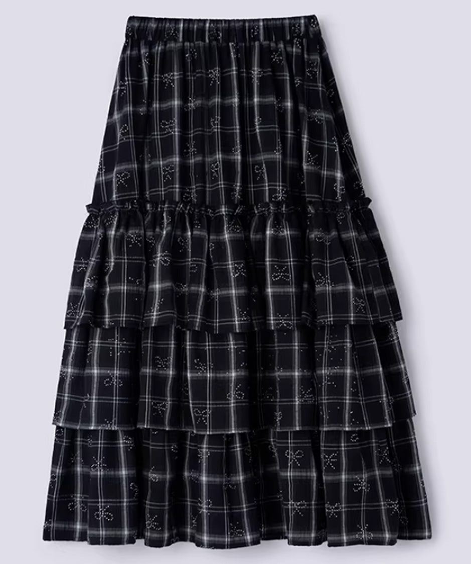 Ribbon Check Frill Blouse＆Tiered Skirt Co-ord