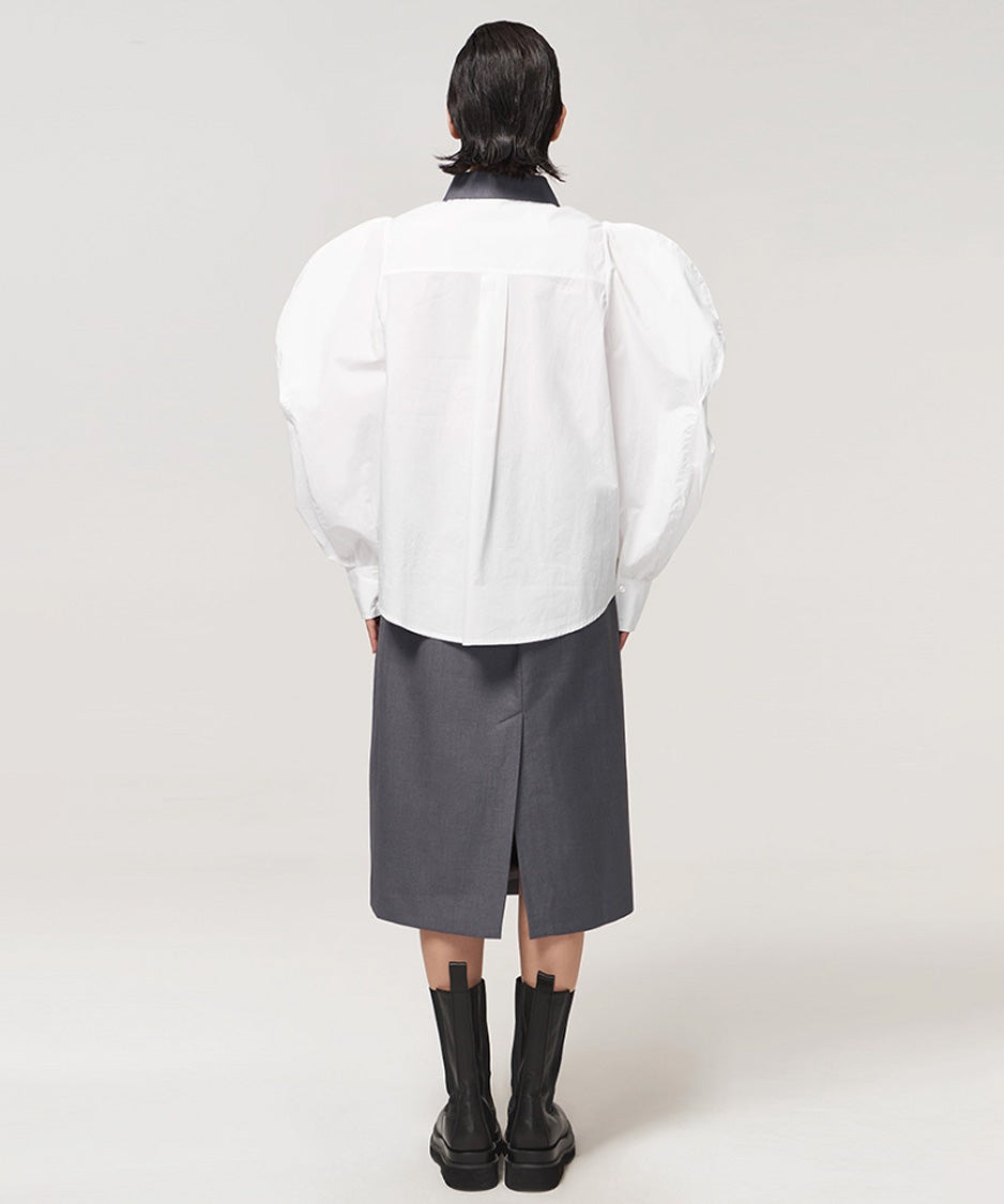 Layered Collar Puff Sleeve Blouse