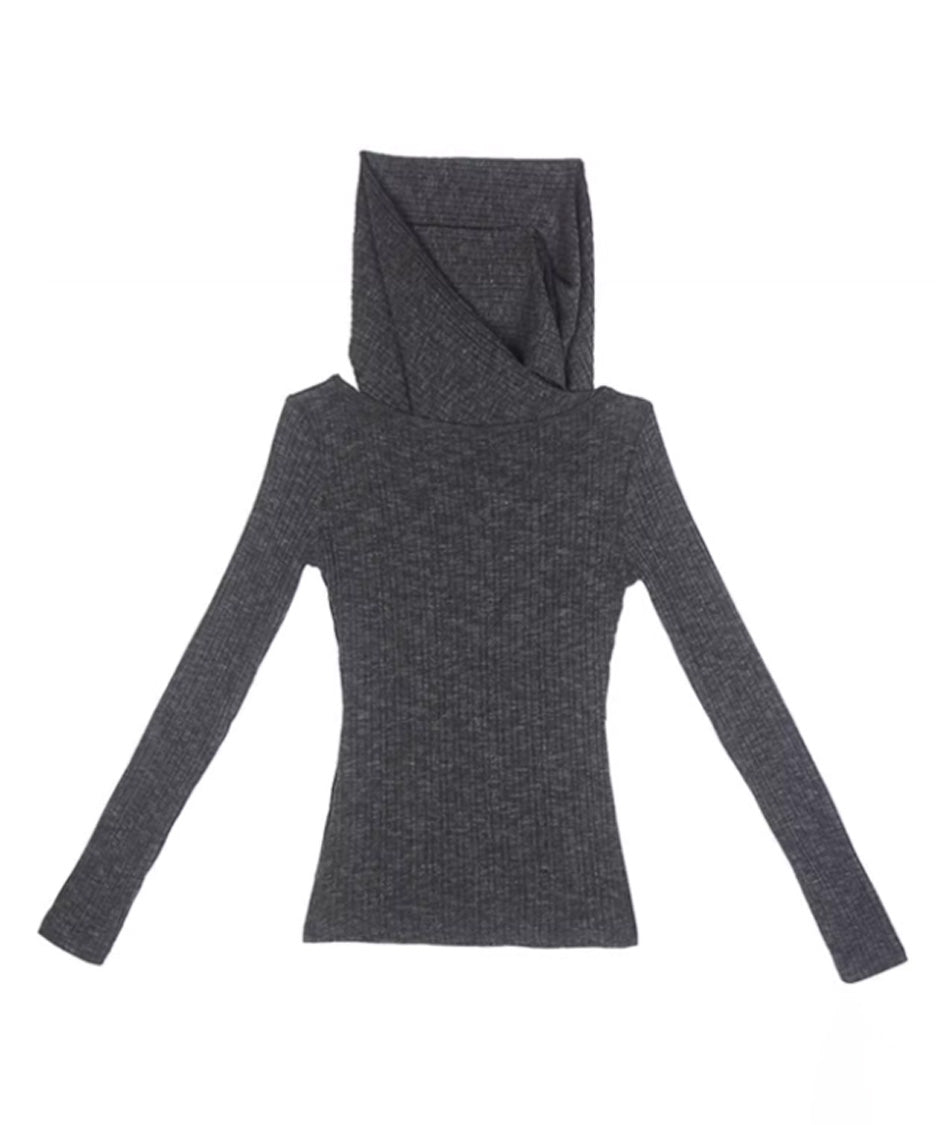 Hooded Rib Drape Top