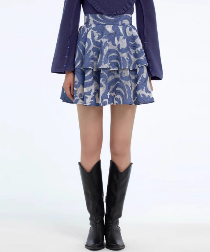 Vintage Jacquard Tiered Skirt