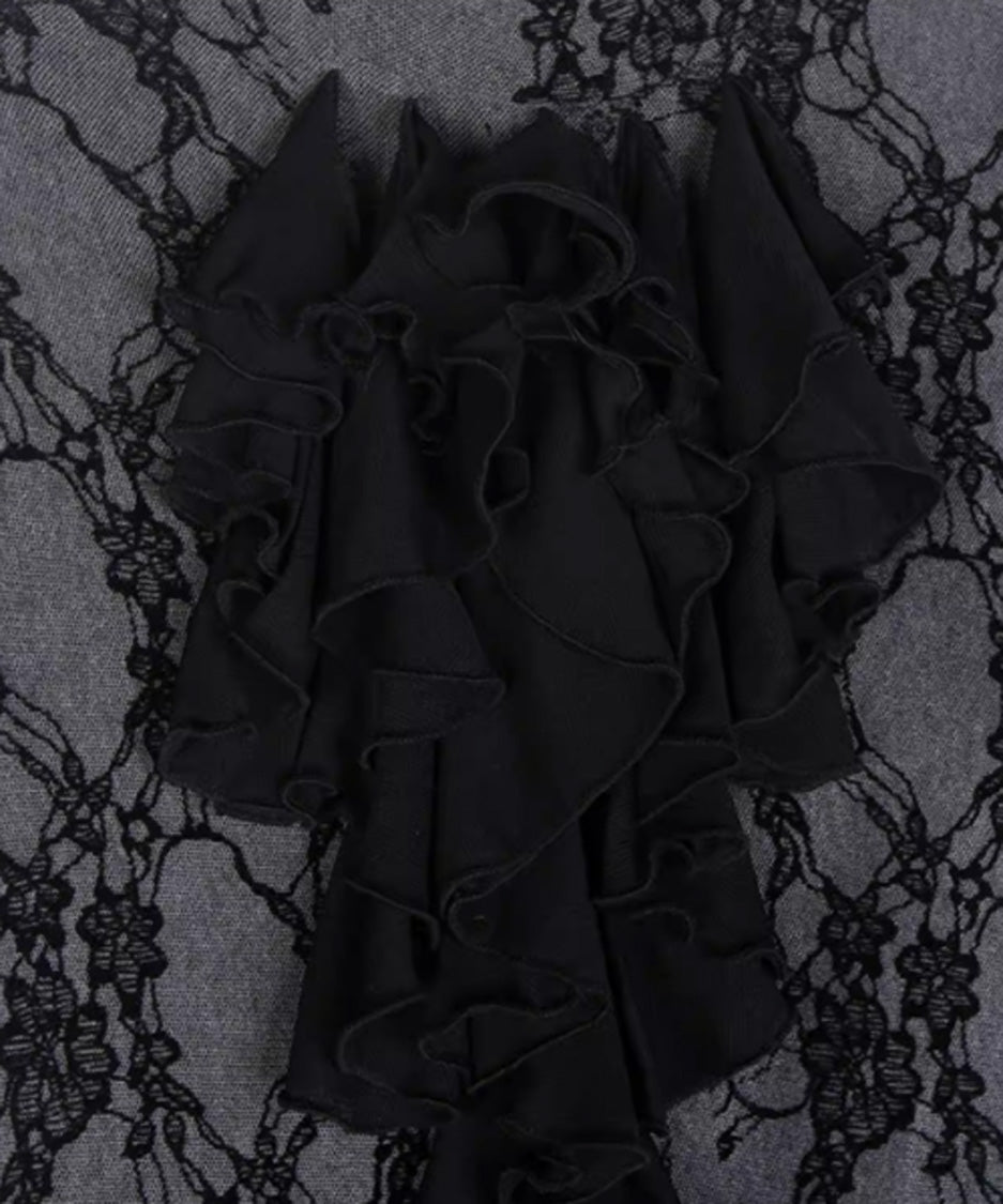 Lace Veil Ruffle Maxi Dress