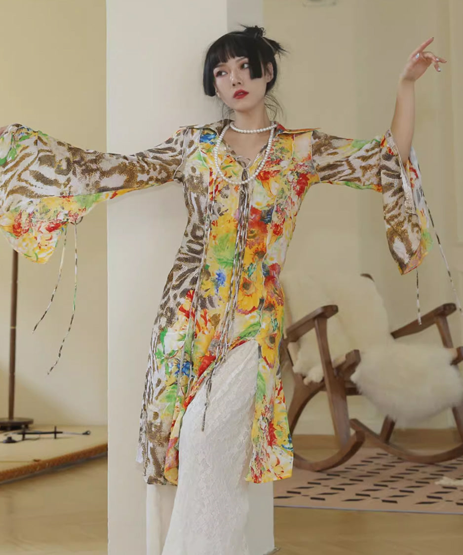 Floral Leopard Long Blouse