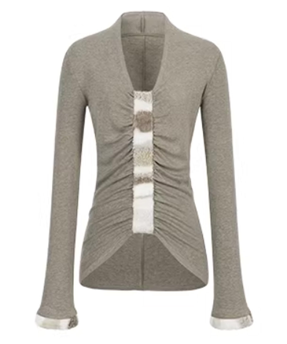Fur Trim Gather Line Top