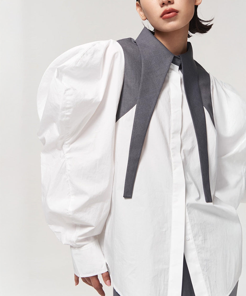 Layered Collar Puff Sleeve Blouse