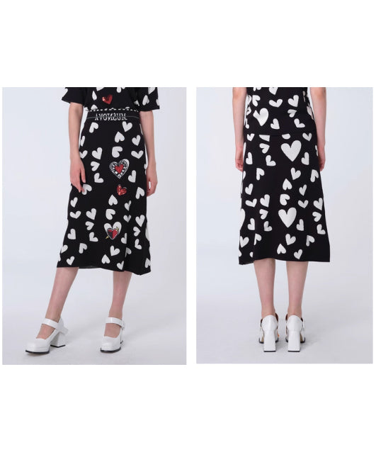 Heart Pattern Knit Skirt