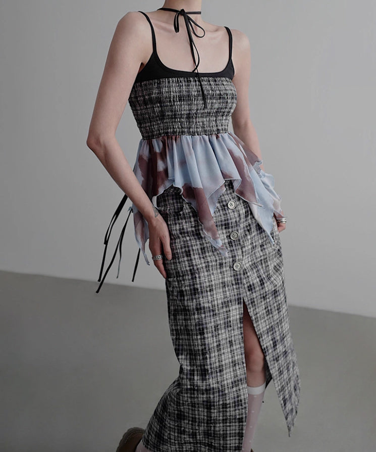Smocked Draped Hem Halter Top