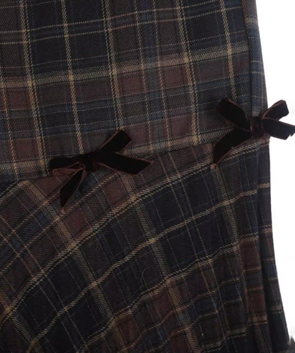 Plaid Flare Ribbon Pants