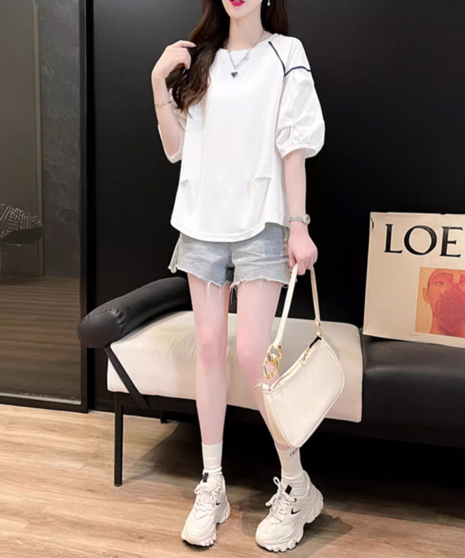 Back Ribbon Puff Sleeve Top