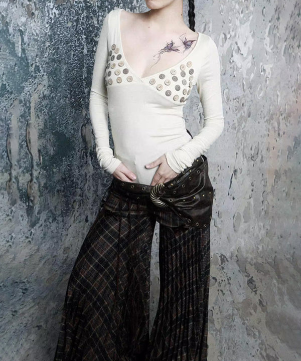 Button Accent Wrap Neck Top