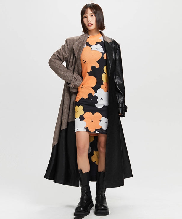 Hybrid Tweed Contrast Long Coat