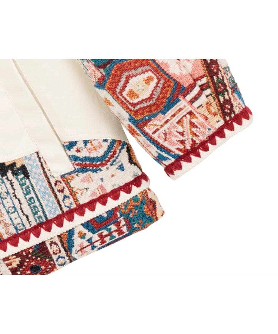 Jacquard Splicing Faux Leather Jacket