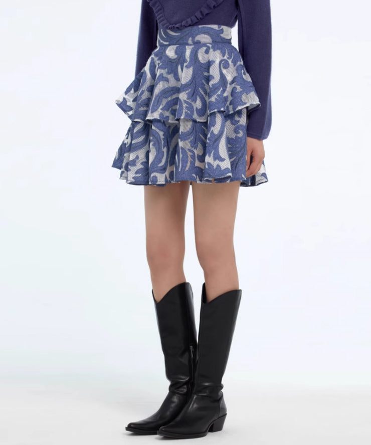 Vintage Jacquard Tiered Skirt