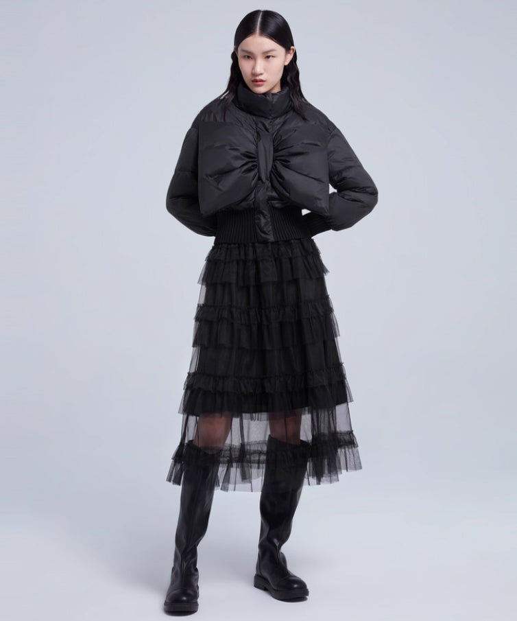 Tiered Mesh Midi Skirt