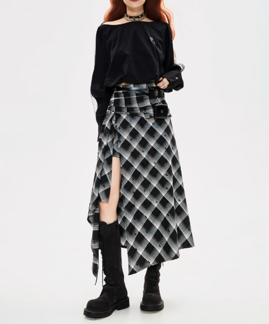 Check Draped Layer Skirt
