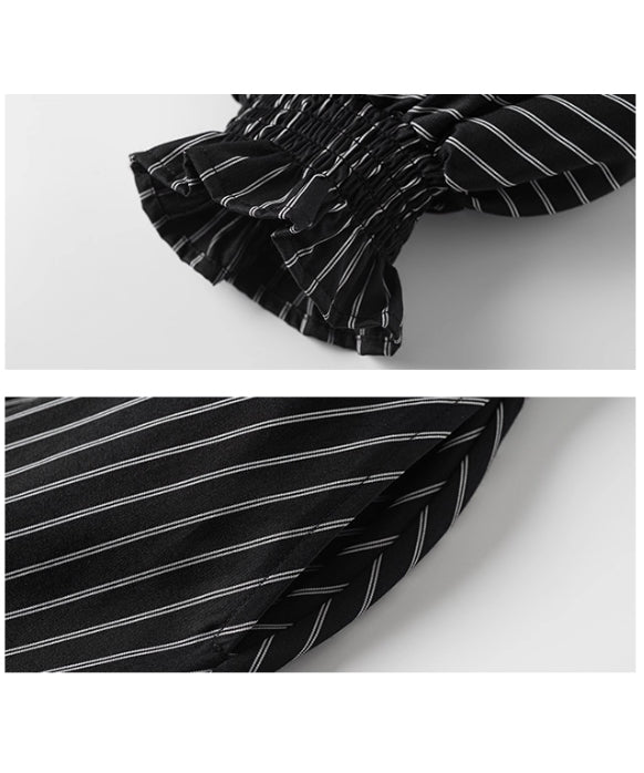 Pinstripe Puff Sleeve Dress
