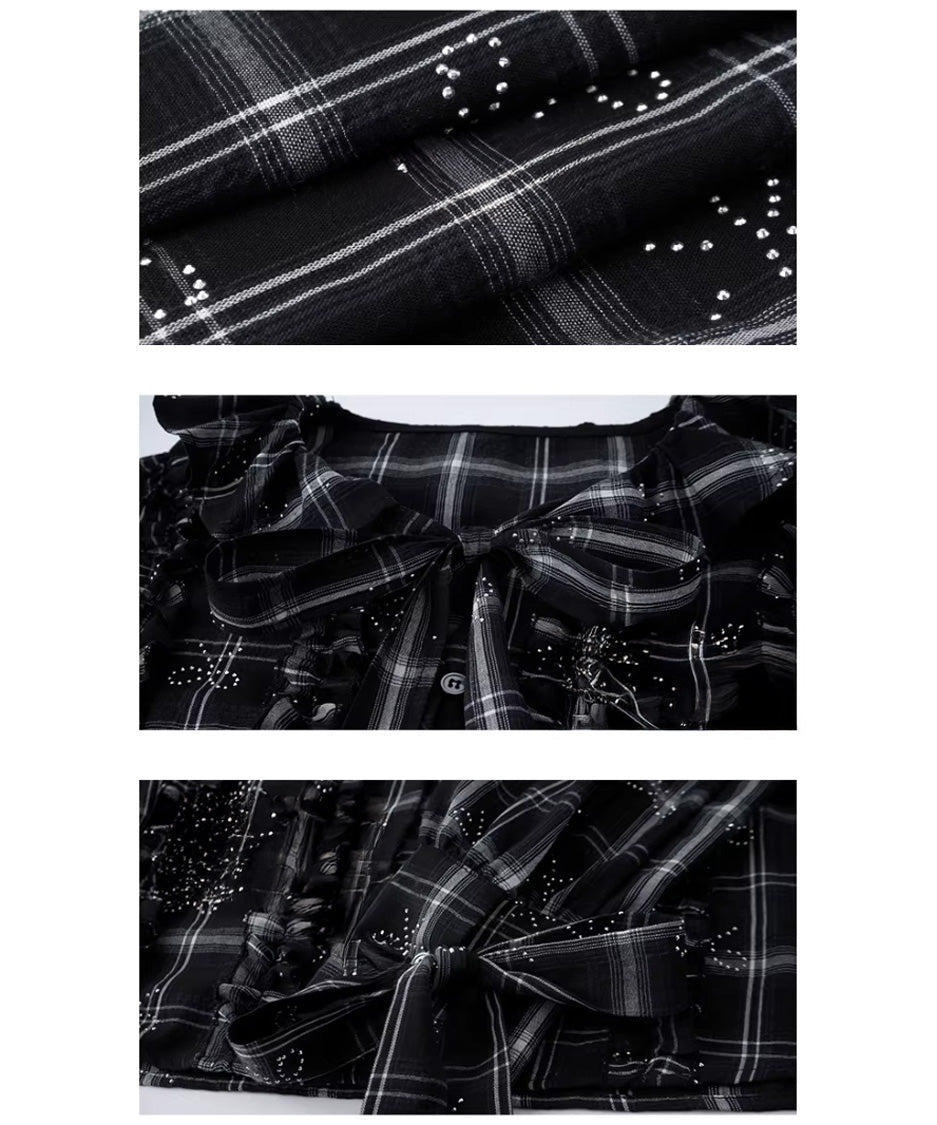 Ribbon Check Frill Blouse＆Tiered Skirt Co-ord