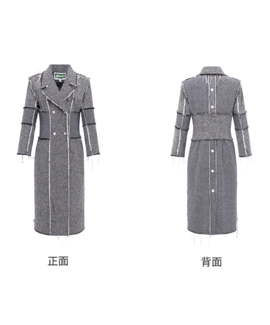 Raw Edge Paneled Long Coat