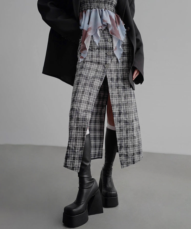 Vintage Check Slit Skirt