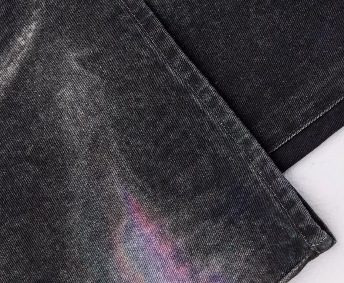 Iridescent Print Denim Wide Pants