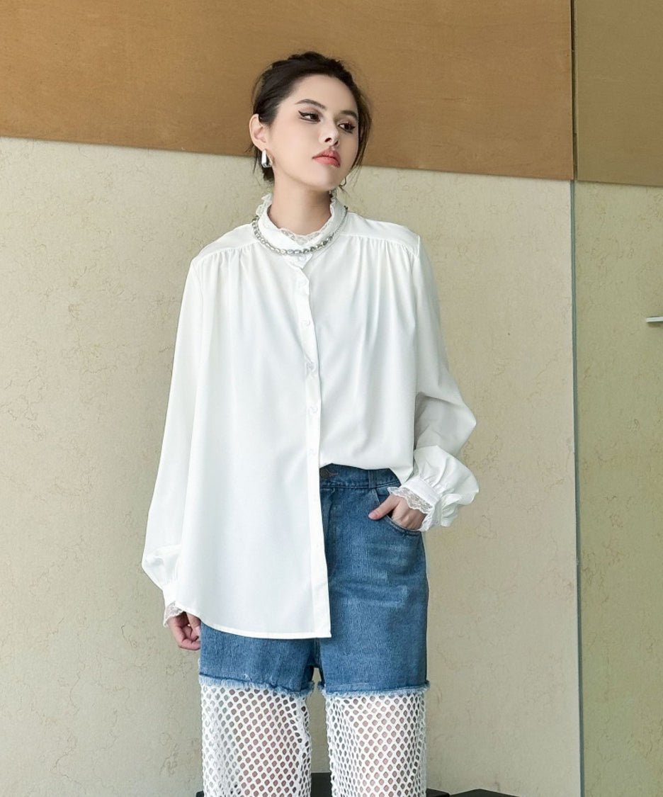 Lace Stand-up Collar Blouse