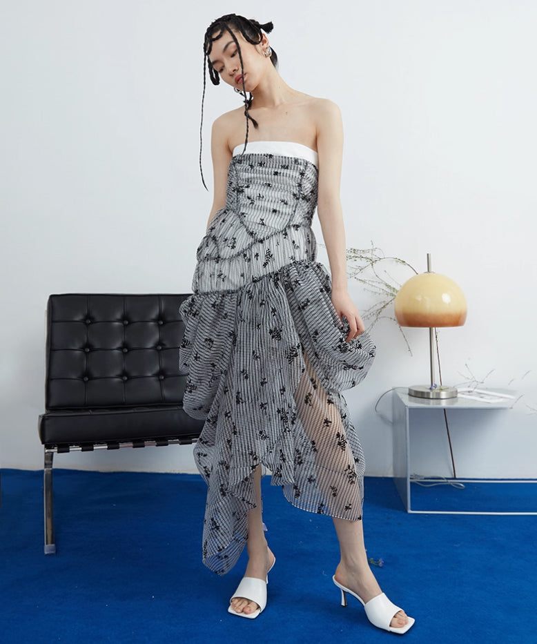 Layered Ruched Strapless Dress