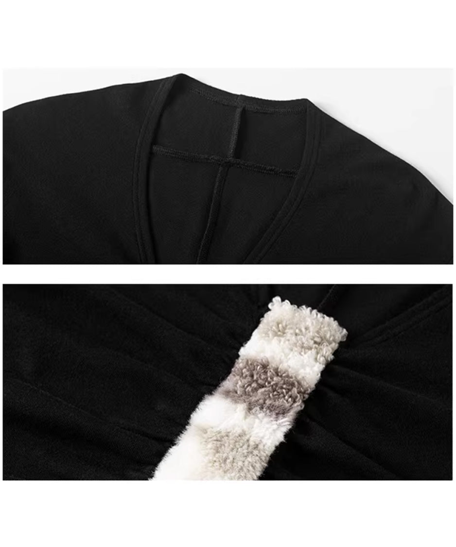 Fur Trim Gather Line Top