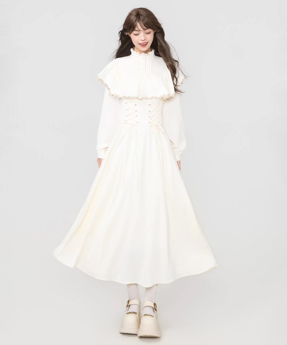Lace Trim Cape Corset Long Dress