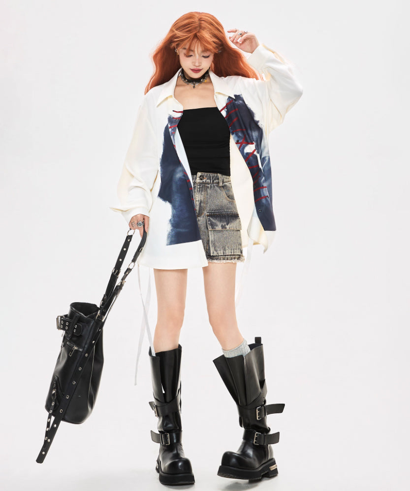 Laced Portrait Print Shirt