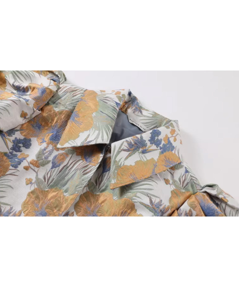 Floral Jacquard Belt Coat