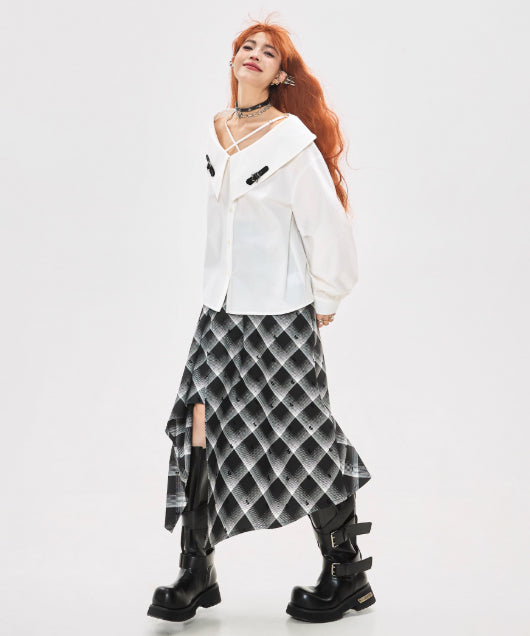 Check Draped Layer Skirt