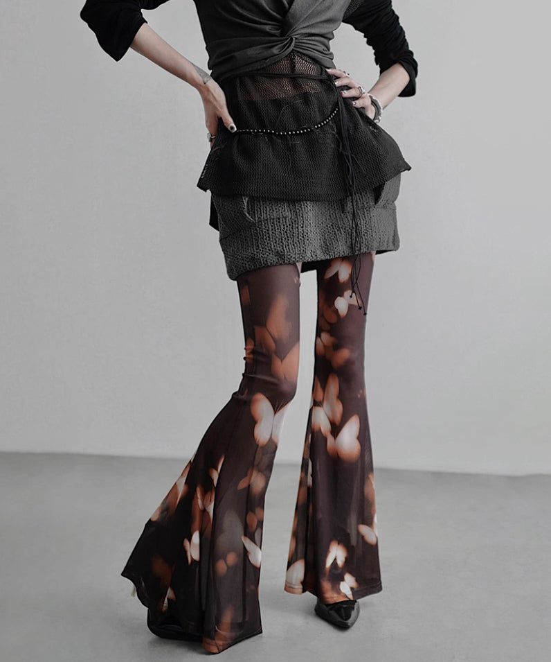 Mesh Suspender Flared Pants