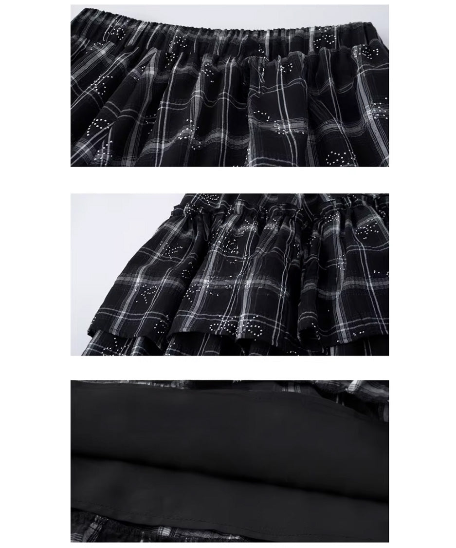 Ribbon Check Frill Blouse＆Tiered Skirt Co-ord