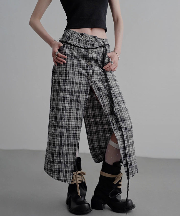 Vintage Check Slit Skirt