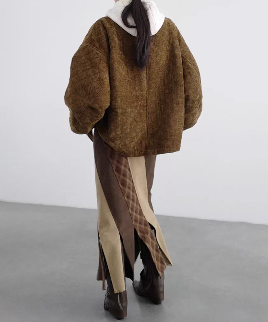 Diagonal Panel Layered Long Skirt