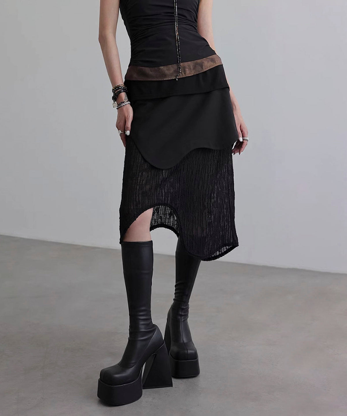 Wave Line Patchwork Skirt