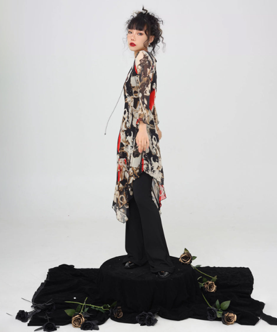 Photo Print Lace-up Dress