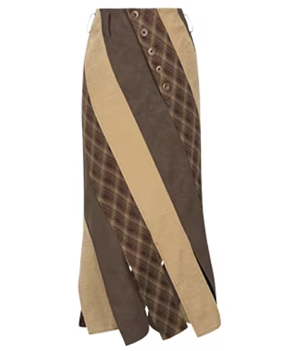 Diagonal Panel Layered Long Skirt
