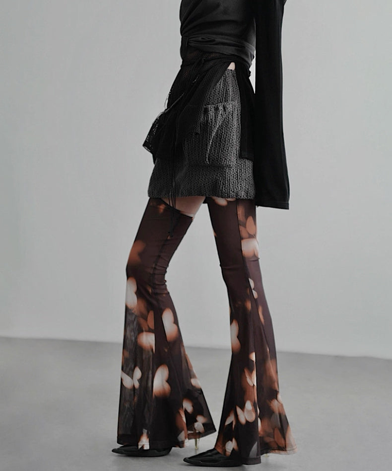 Mesh Suspender Flared Pants